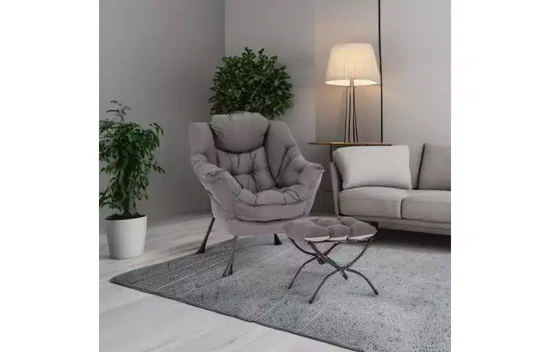 Poltrona Relax Summit Adventure con Pouf, Poltrona Moderna da Salotto Imbottita con Braccioli e Tasca Laterale, Grigio Scuro
