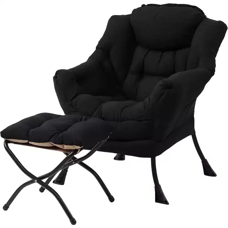 Poltrona Relax Summit Adventure con Pouf, Poltrona Moderna da Salotto Imbottita con Braccioli e Tasca Laterale, Grigio Scuro