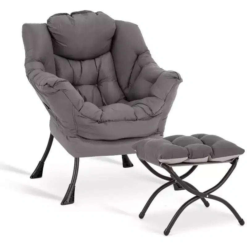 Poltrona Relax Summit Adventure con Pouf, Poltrona Moderna da Salotto Imbottita con Braccioli e Tasca Laterale, Grigio Scuro