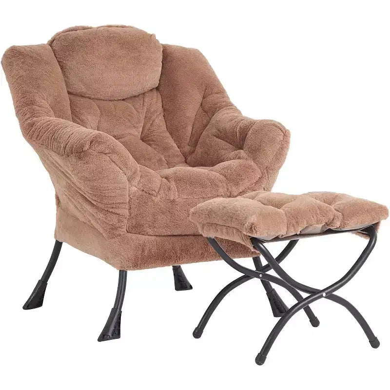 Poltrona Relax Summit Adventure con Pouf, Poltrona Moderna da Salotto Imbottita con Braccioli e Tasca Laterale, Grigio Scuro