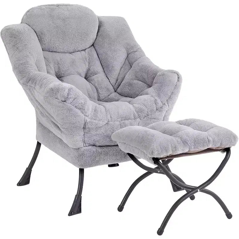 Poltrona Relax Summit Adventure con Pouf, Poltrona Moderna da Salotto Imbottita con Braccioli e Tasca Laterale, Grigio Scuro