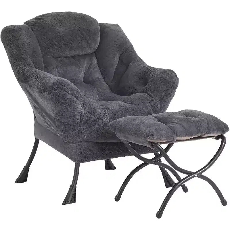 Poltrona Relax Summit Adventure con Pouf, Poltrona Moderna da Salotto Imbottita con Braccioli e Tasca Laterale, Grigio Scuro