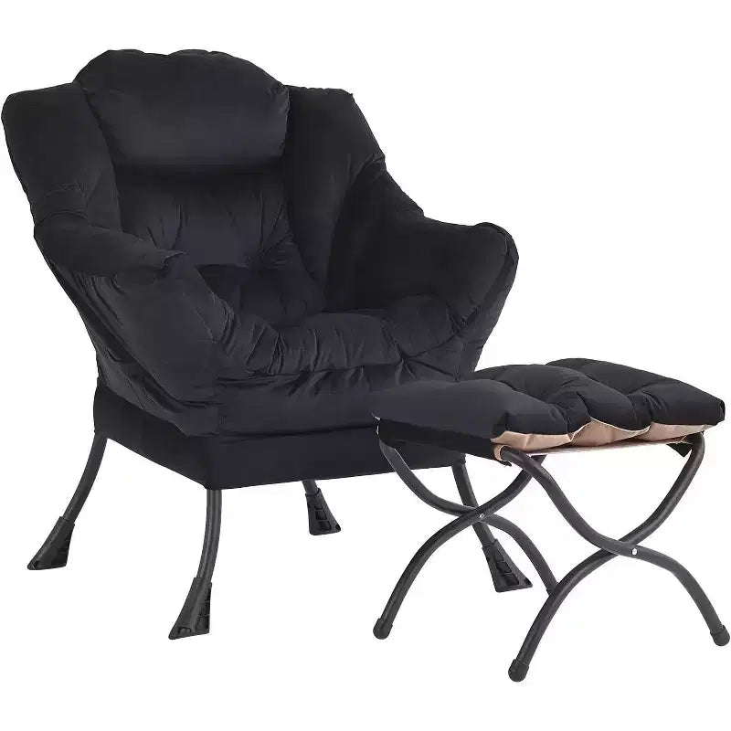 Poltrona Relax Summit Adventure con Pouf, Poltrona Moderna da Salotto Imbottita con Braccioli e Tasca Laterale, Grigio Scuro