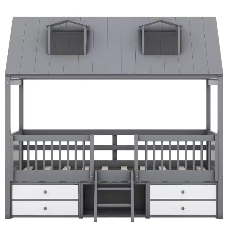Luxystar Letto a Capanna Moderno in Legno con 4 Cassetti e Mensola