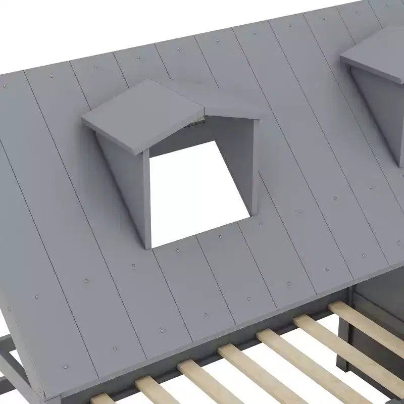 Luxystar Letto a Capanna Moderno in Legno con 4 Cassetti e Mensola