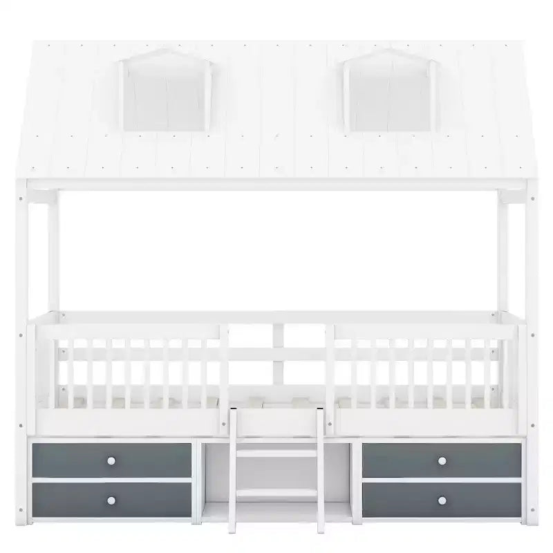 Luxystar Letto a Capanna Moderno in Legno con 4 Cassetti e Mensola