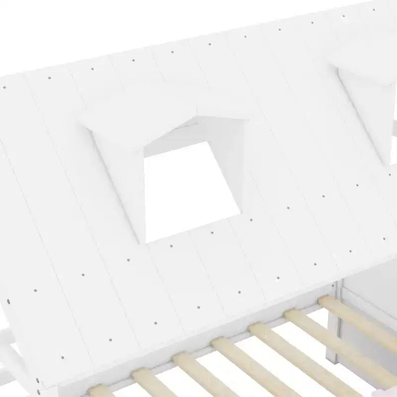 Luxystar Letto a Capanna Moderno in Legno con 4 Cassetti e Mensola