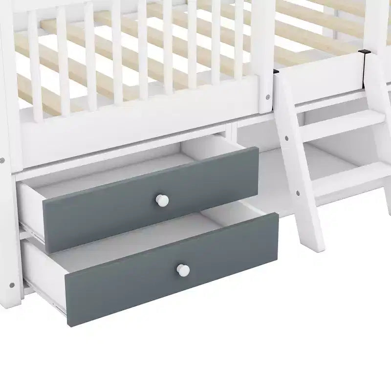 Luxystar Letto a Capanna Moderno in Legno con 4 Cassetti e Mensola