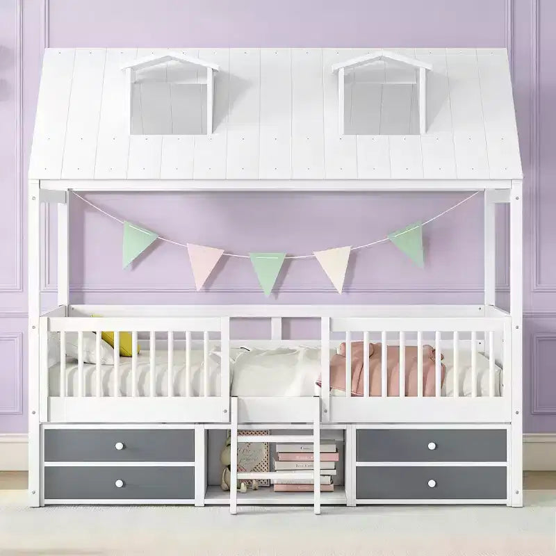 Base de cama de madera moderna Luxystar con 4 cajones y estante