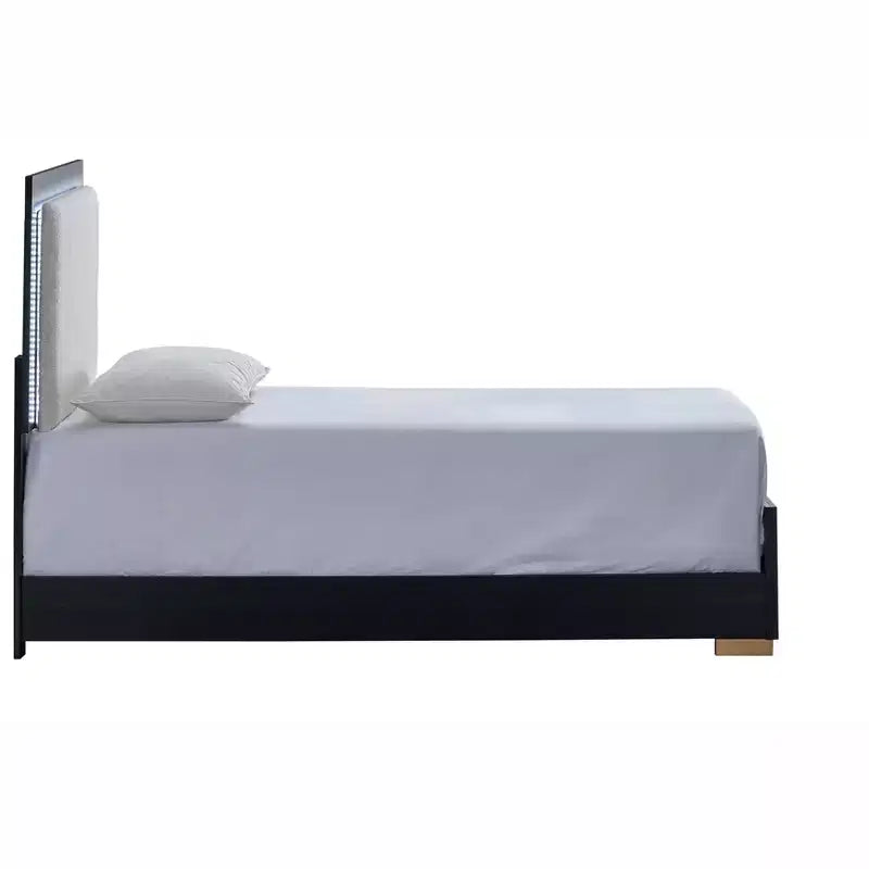 Letto a pannelli gemelli Passion Furniture Steeler in legno nero e oro con testiera illuminata a LED
