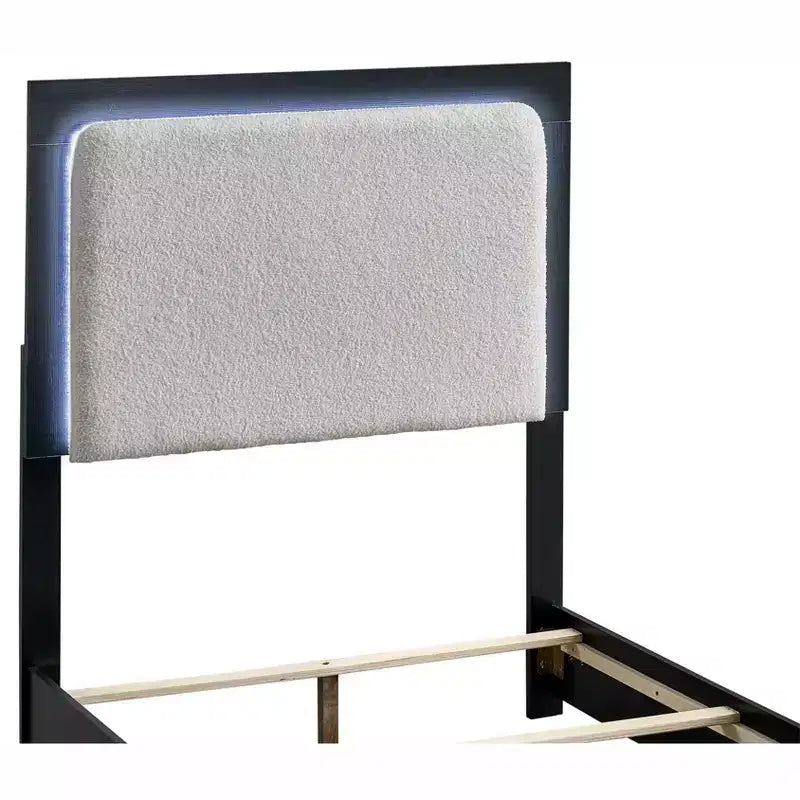 Letto a pannelli gemelli Passion Furniture Steeler in legno nero e oro con testiera illuminata a LED
