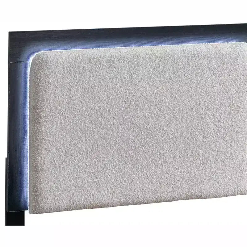 Letto a pannelli gemelli Passion Furniture Steeler in legno nero e oro con testiera illuminata a LED