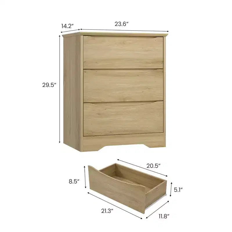 Comò Alto in Legno a 3 Cassetti, Cassettiera Moderna con Contenitori Profondi e Piano Ampio, Armadio Contenitore Lungo per Camera da Letto, Soggiorno, Corridoio e Stanza dei Bambini