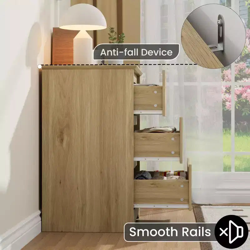 Comò Alto in Legno a 3 Cassetti, Cassettiera Moderna con Contenitori Profondi e Piano Ampio, Armadio Contenitore Lungo per Camera da Letto, Soggiorno, Corridoio e Stanza dei Bambini