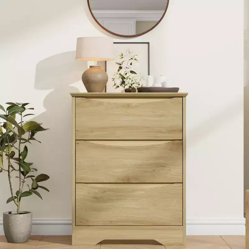 Comò Alto in Legno a 3 Cassetti, Cassettiera Moderna con Contenitori Profondi e Piano Ampio, Armadio Contenitore Lungo per Camera da Letto, Soggiorno, Corridoio e Stanza dei Bambini