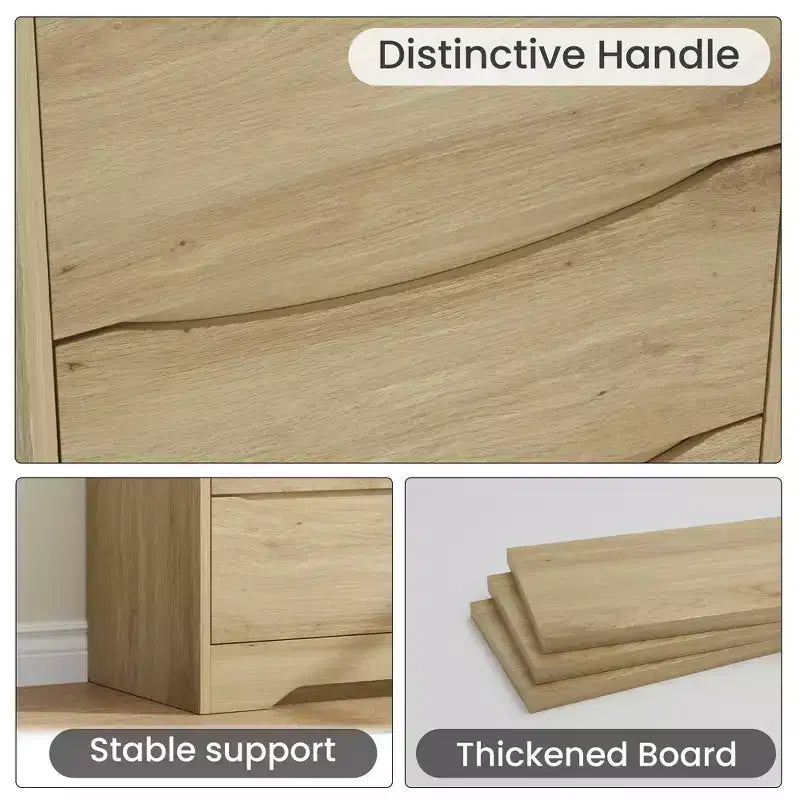 Comò Alto in Legno a 3 Cassetti, Cassettiera Moderna con Contenitori Profondi e Piano Ampio, Armadio Contenitore Lungo per Camera da Letto, Soggiorno, Corridoio e Stanza dei Bambini