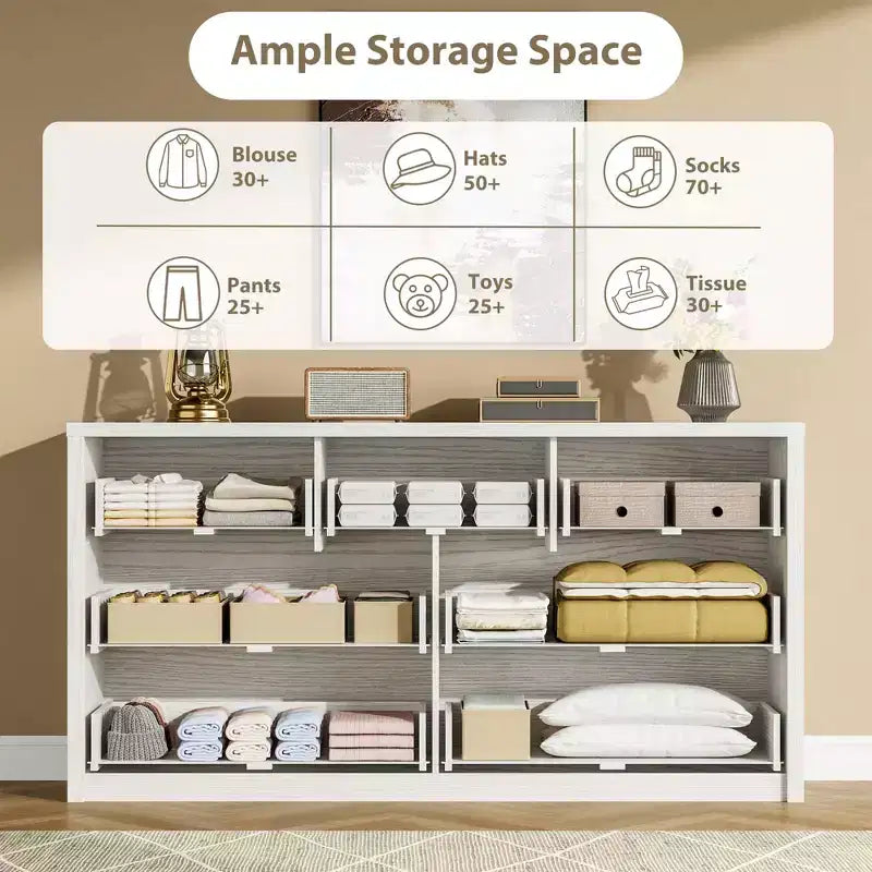 Acekool Cassettiera Larga a 7 Cassetti, Mobile Contenitore in Legno per Camera da Letto, Soggiorno, Ingresso, Finitura Moderna Bianca