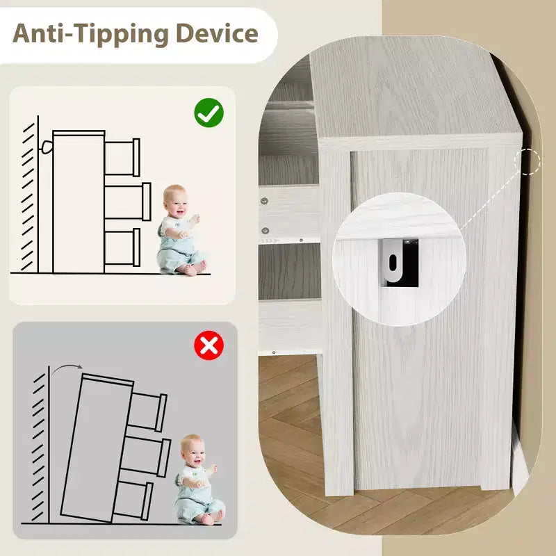 Acekool Cassettiera Larga a 7 Cassetti, Mobile Contenitore in Legno per Camera da Letto, Soggiorno, Ingresso, Finitura Moderna Bianca