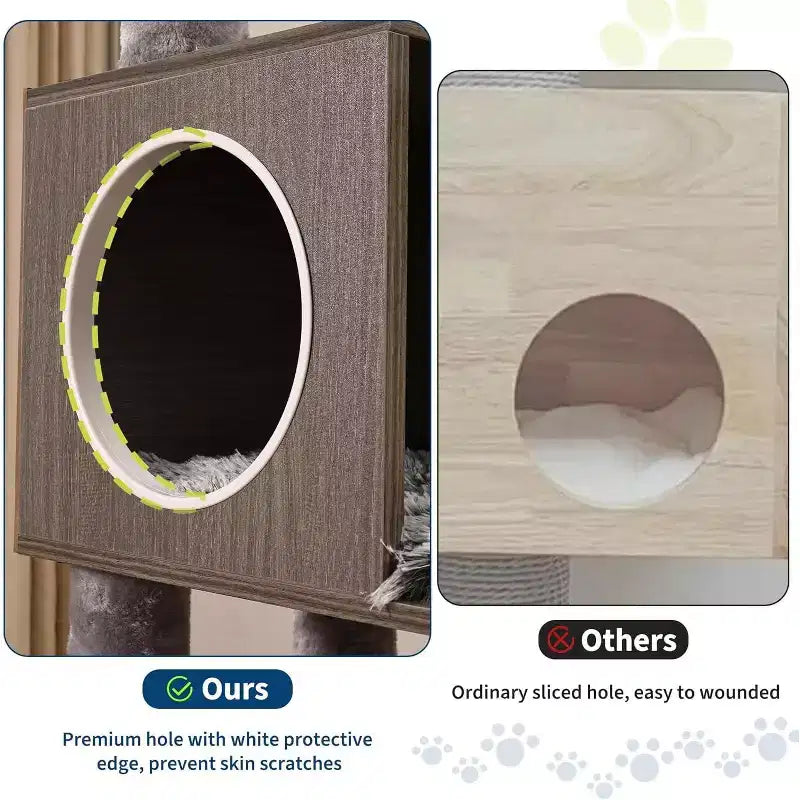 Tiragraffi con Mobile per Lettiera, Torre Tiragraffi in Legno Alta 170 cm con Capsula Trasparente e Comoda Amaca, Mobile Copri-Lettiera con Pali Tiragraffi