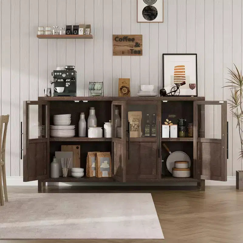 COZONY 55 Mobile Credenza Buffet con Ante in Vetro, Mobile Contenitore a 4 Ante per Cucina Sala da Pranzo o Soggiorno