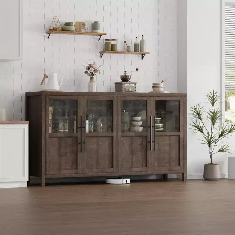COZONY 55 Mobile Credenza Buffet con Ante in Vetro, Mobile Contenitore a 4 Ante per Cucina Sala da Pranzo o Soggiorno