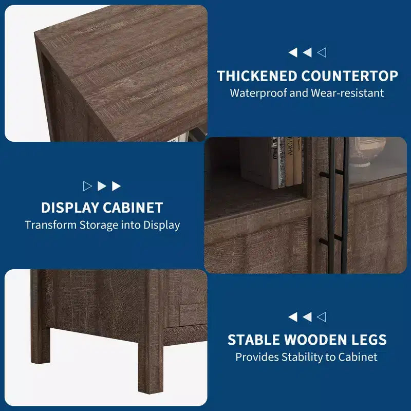 COZONY 55 Mobile Credenza Buffet con Ante in Vetro, Mobile Contenitore a 4 Ante per Cucina Sala da Pranzo o Soggiorno