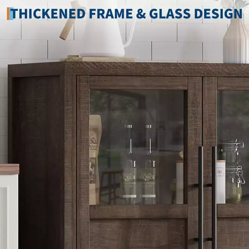 COZONY 55 Mobile Credenza Buffet con Ante in Vetro, Mobile Contenitore a 4 Ante per Cucina Sala da Pranzo o Soggiorno