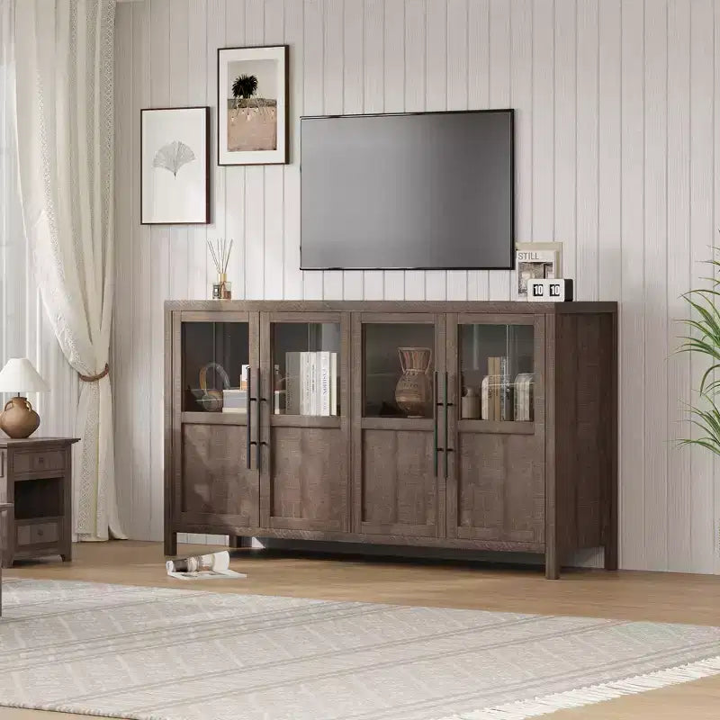 COZONY 55 Mobile Credenza Buffet con Ante in Vetro, Mobile Contenitore a 4 Ante per Cucina Sala da Pranzo o Soggiorno