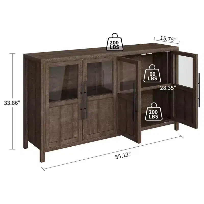 COZONY 55 Mobile Credenza Buffet con Ante in Vetro, Mobile Contenitore a 4 Ante per Cucina Sala da Pranzo o Soggiorno