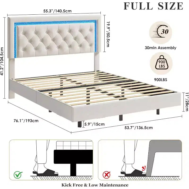 Struttura letto flottante con testiera a diamante, letto a piattaforma imbottito, supporto a doghe in legno, nessun bisogno di rete a molle, facile montaggio