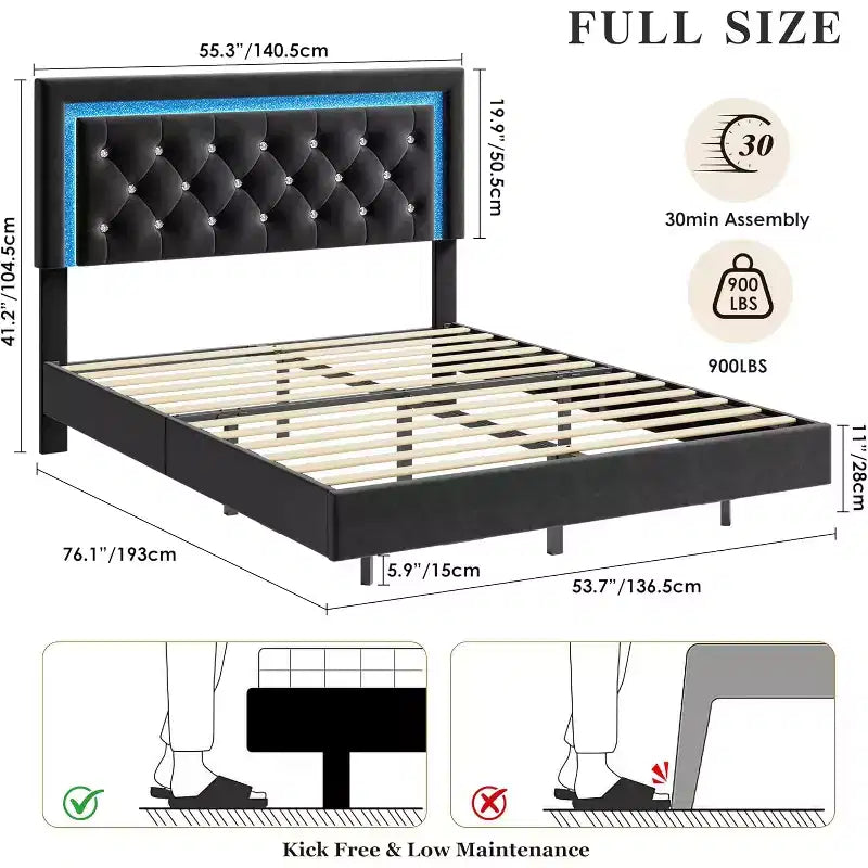 Struttura letto flottante con testiera a diamante, letto a piattaforma imbottito, supporto a doghe in legno, nessun bisogno di rete a molle, facile montaggio