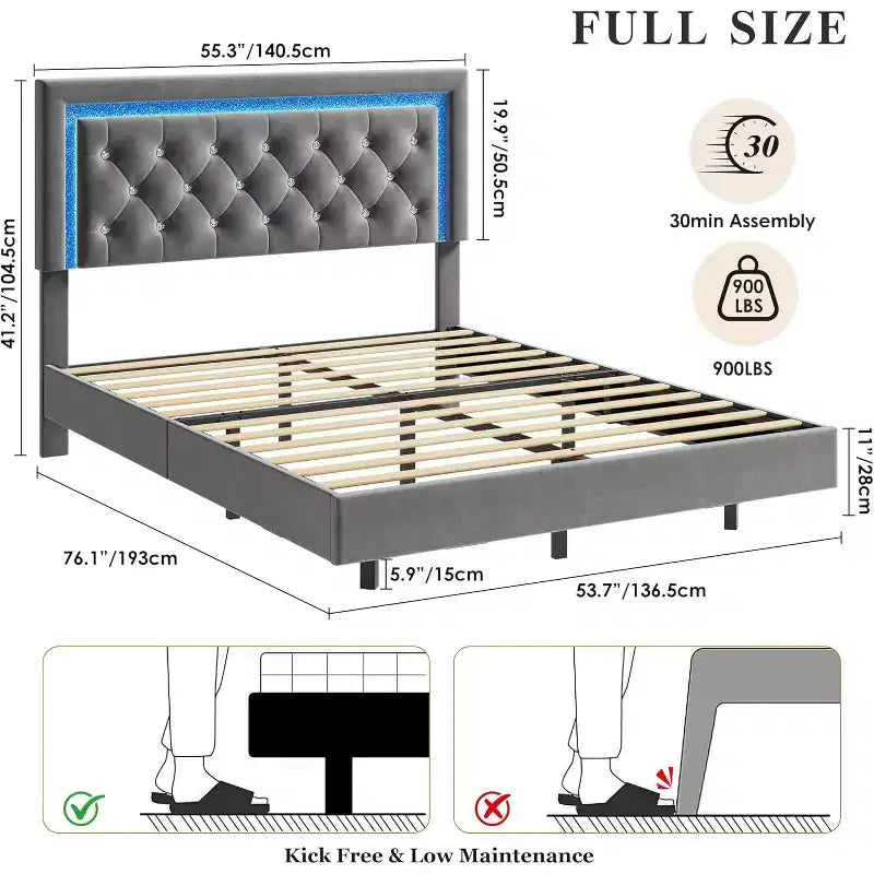 Struttura letto flottante con testiera a diamante, letto a piattaforma imbottito, supporto a doghe in legno, nessun bisogno di rete a molle, facile montaggio