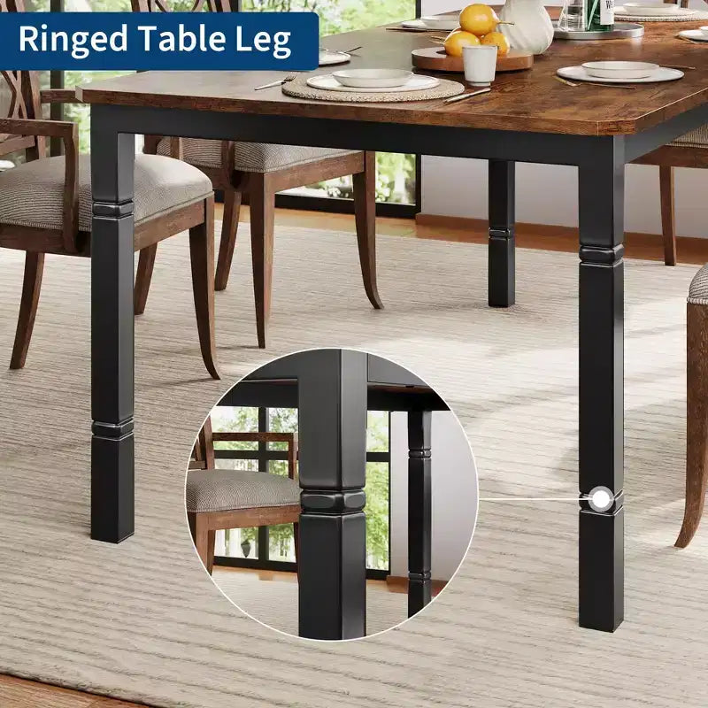 79 Tavolo da pranzo per 6-8, Tavolo da cucina rettangolare moderno con robuste gambe in metallo, Tavolo in legno stile rustico per l'ufficio domestico