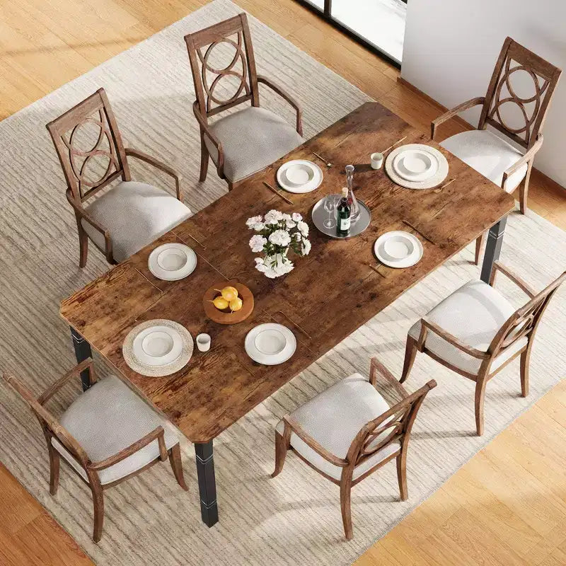79 Tavolo da pranzo per 6-8, Tavolo da cucina rettangolare moderno con robuste gambe in metallo, Tavolo in legno stile rustico per l'ufficio domestico