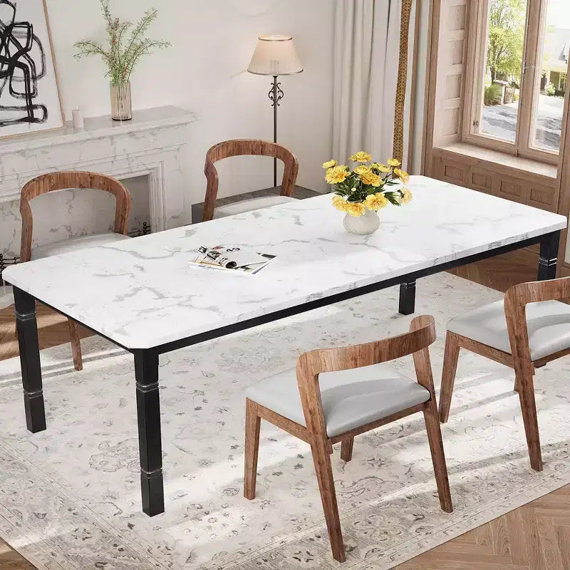 79 Tavolo da pranzo per 6-8, Tavolo da cucina rettangolare moderno con robuste gambe in metallo, Tavolo in legno stile rustico per l'ufficio domestico
