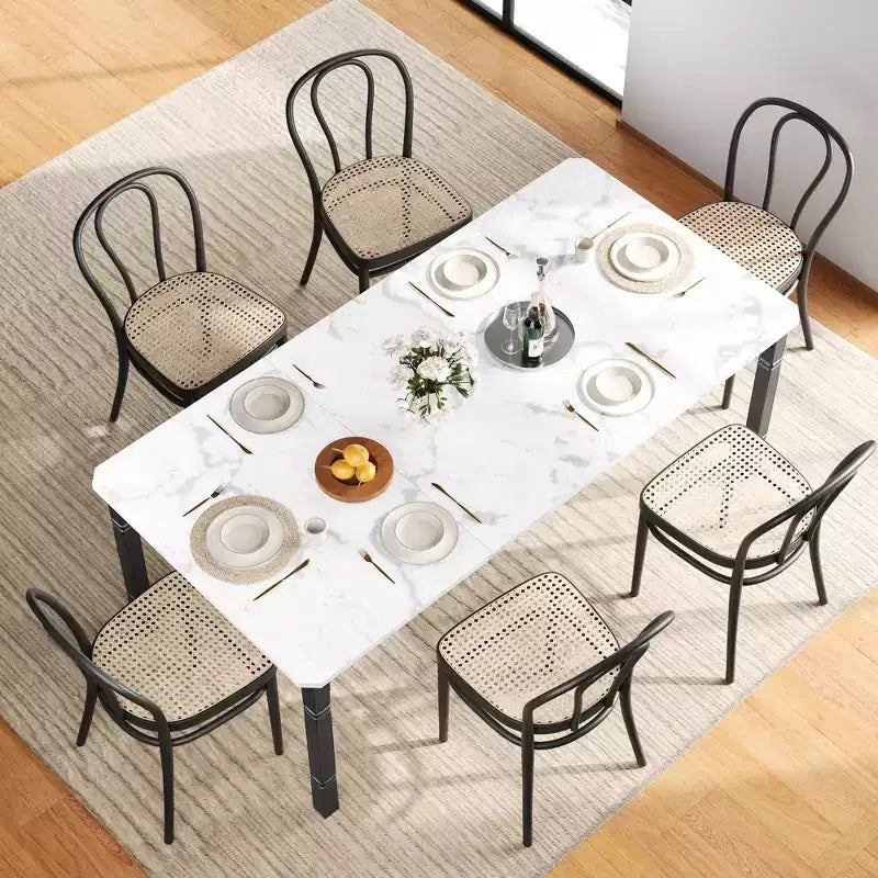 79 Tavolo da pranzo per 6-8, Tavolo da cucina rettangolare moderno con robuste gambe in metallo, Tavolo in legno stile rustico per l'ufficio domestico