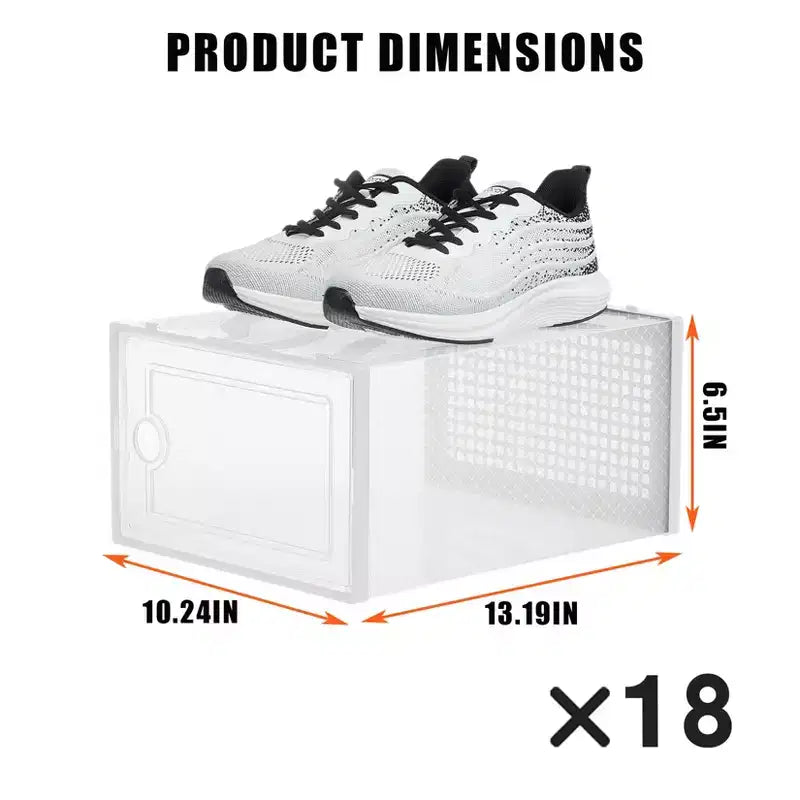18 scatole porta scarpe pieghevoli grandi, organizer per scarpe impilabili in plastica per armadio, contenitori per scarpe da ginnastica con porta trasparente e coperchio incernierato