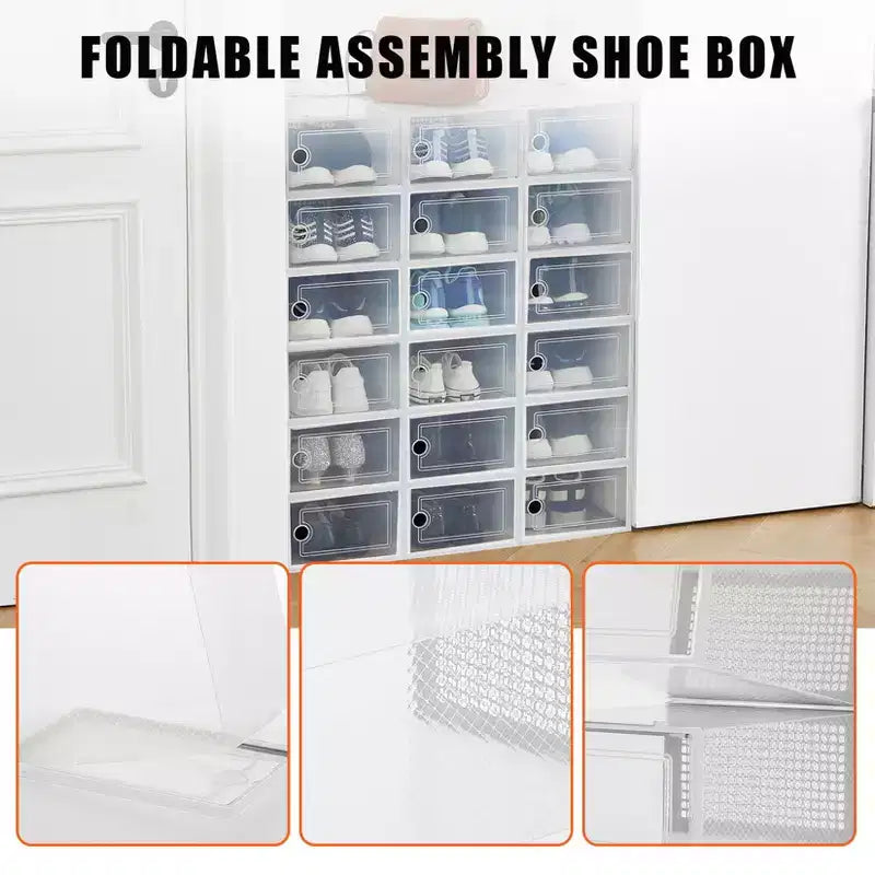 18 scatole porta scarpe pieghevoli grandi, organizer per scarpe impilabili in plastica per armadio, contenitori per scarpe da ginnastica con porta trasparente e coperchio incernierato