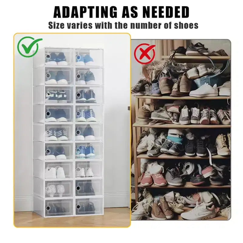 18 scatole porta scarpe pieghevoli grandi, organizer per scarpe impilabili in plastica per armadio, contenitori per scarpe da ginnastica con porta trasparente e coperchio incernierato