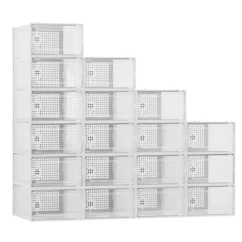 18 scatole porta scarpe pieghevoli grandi, organizer per scarpe impilabili in plastica per armadio, contenitori per scarpe da ginnastica con porta trasparente e coperchio incernierato