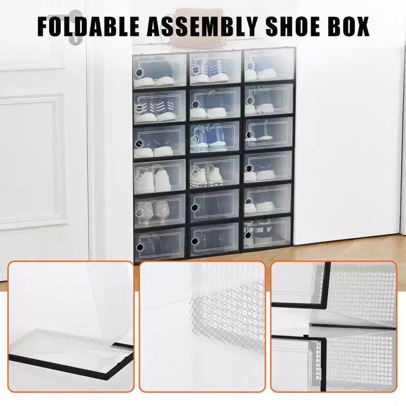 18 scatole porta scarpe pieghevoli grandi, organizer per scarpe impilabili in plastica per armadio, contenitori per scarpe da ginnastica con porta trasparente e coperchio incernierato