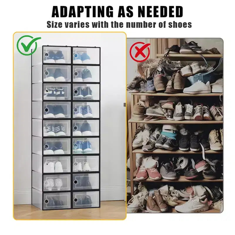 18 scatole porta scarpe pieghevoli grandi, organizer per scarpe impilabili in plastica per armadio, contenitori per scarpe da ginnastica con porta trasparente e coperchio incernierato