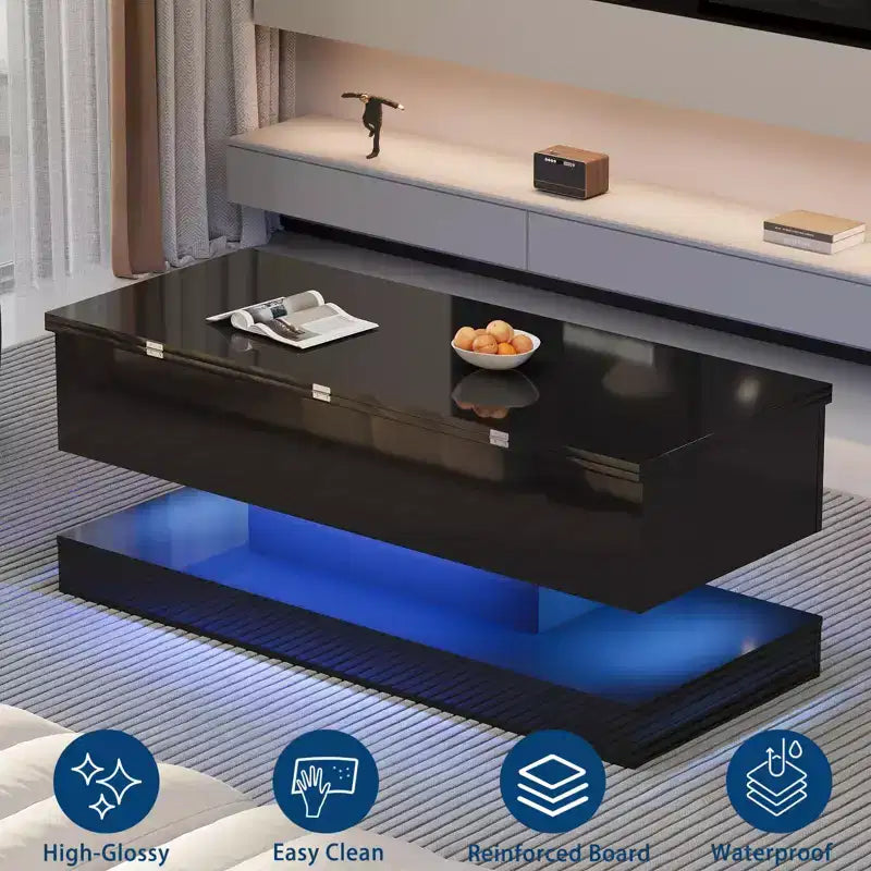 Tavolino da caffè Acekool con piano sollevabile e contenitore, tavolo regolabile da 47 lucido per soggiorno e ufficio