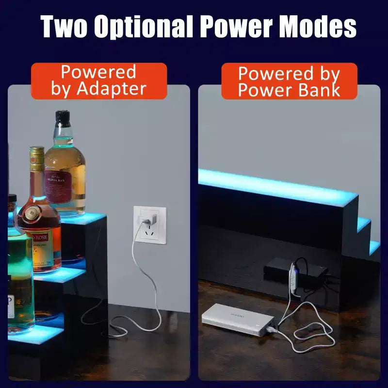 Mensola espositiva per liquori a 3 livelli, 150 cm, illuminata a LED, in acrilico, RGB multicolore, montaggio a parete, controllo tramite telecomando e app, per uso domestico/commerciale