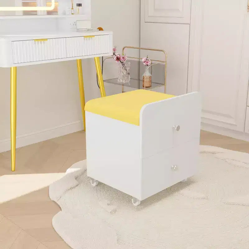 Sgabello Moderno per Toeletta con Cassetto Contenitore, Pouf in Pelle PU da 17.3 con Ruote Bloccabili, Sedia da Trucco Multifunzionale per Camera da Letto e Soggiorno