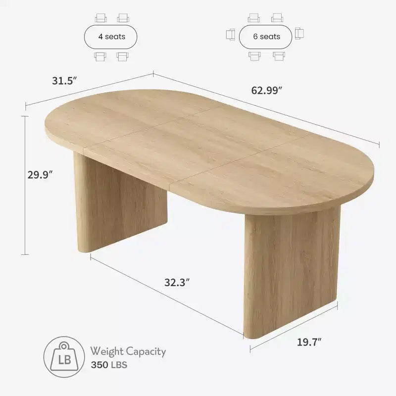 Tavolo da pranzo ovale da 160 cm per 4-6 persone, in stile rustico con doppia base a piedistallo, tavolo da cucina in legno per sala da pranzo e soggiorno, color legno
