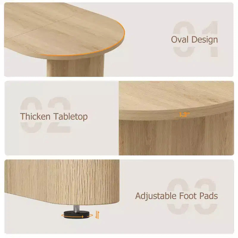 Tavolo da pranzo ovale da 160 cm per 4-6 persone, in stile rustico con doppia base a piedistallo, tavolo da cucina in legno per sala da pranzo e soggiorno, color legno