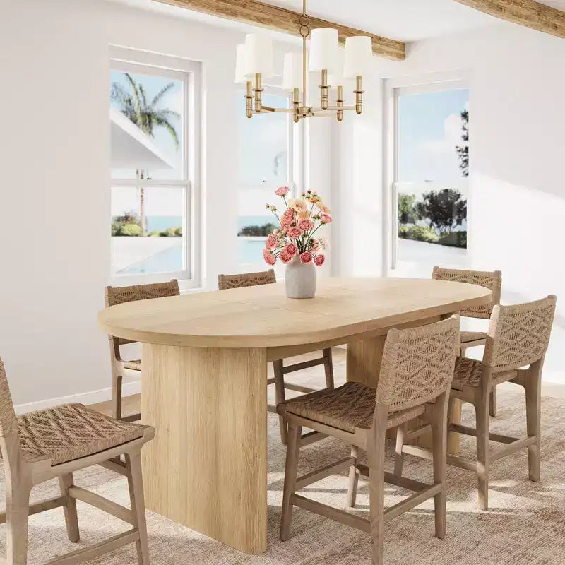Tavolo da pranzo ovale da 160 cm per 4-6 persone, in stile rustico con doppia base a piedistallo, tavolo da cucina in legno per sala da pranzo e soggiorno, color legno