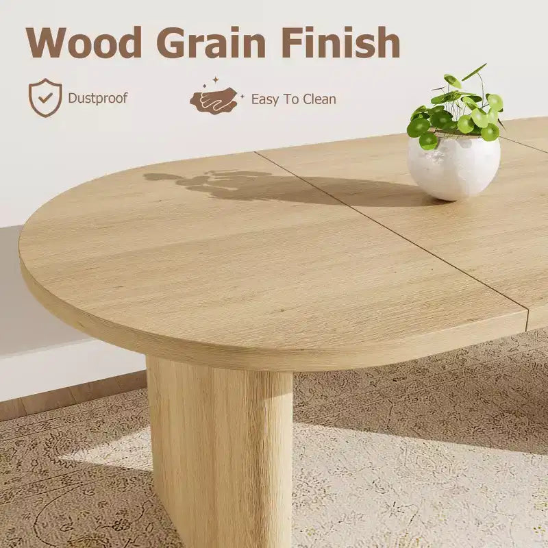 Tavolo da pranzo ovale da 160 cm per 4-6 persone, in stile rustico con doppia base a piedistallo, tavolo da cucina in legno per sala da pranzo e soggiorno, color legno