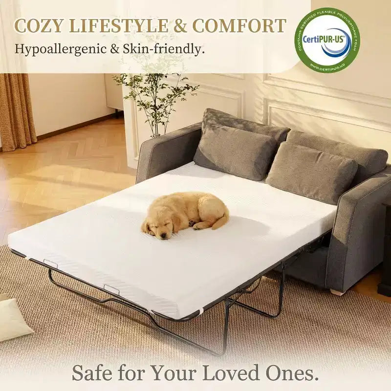 Dyonery Topper per materasso divano letto full size da 4 pollici, sostituzione in memory foam gel rinfrescante con fodera lavabile, certificato CertiPUR-US per divano letto